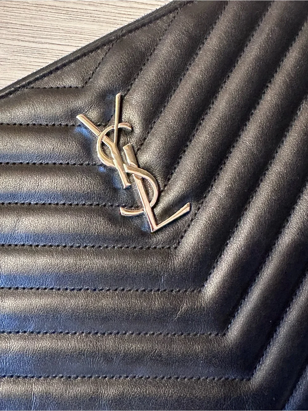 Saint Laurent Cassandre Leather Wristlet Pouch, Black + Silver YSL Logo